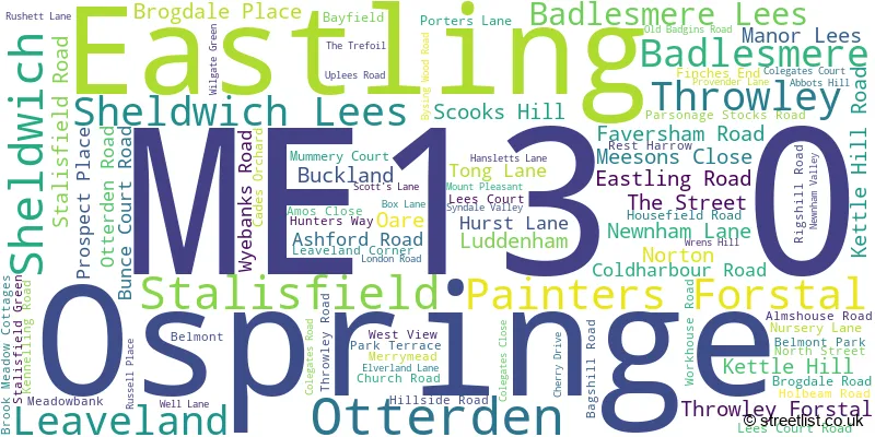 A word cloud for the ME13 0 postcode